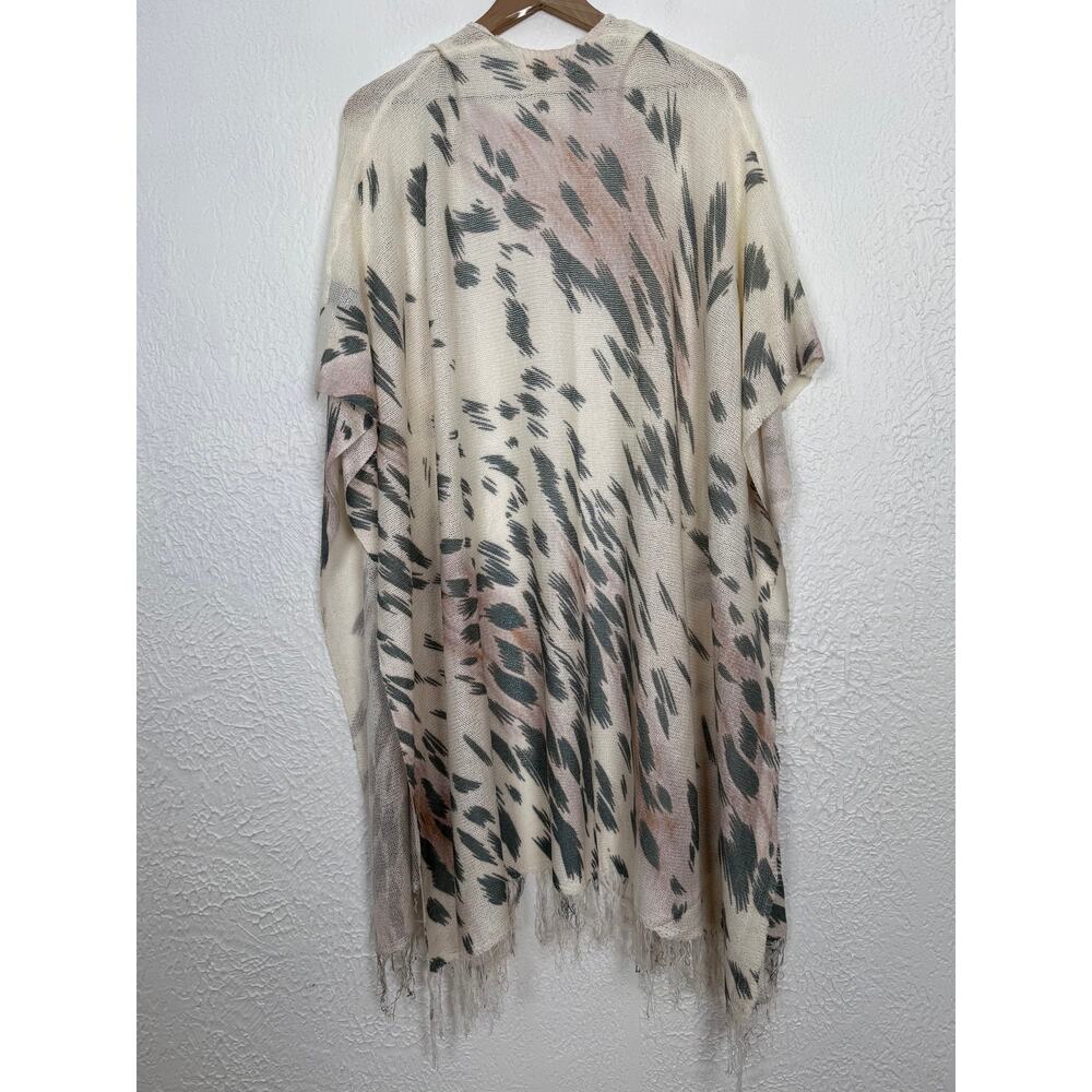 POL Abstract Print Open Front Kimono Cardigan Fringe Boho Size M/L - Picture 2 of 4